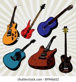 Hand Drawn Guitars Colorful