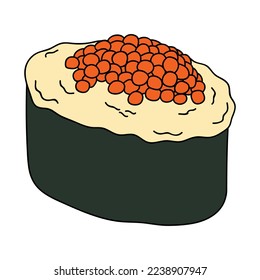 Hand drawn gunkan maki sushi clipart. Japanese traditional cuisine dishes. Asian food