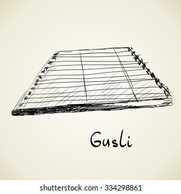 Hand drawn gusli on a light background.