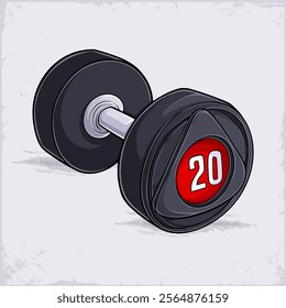 Hand drawn gym workout dumbbells of 20lb, weight fixed sport equipment, rounded shaped dumbbells