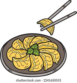Hand Drawn Gyoza or dumplings Chinese and Japanese food illustration isolated on background