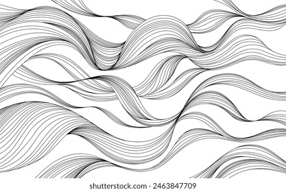 Hand drawn hair abstract illustration with wavy lines and curves. Isolated smoke on white background.