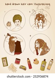 Hand drawn hair care illustrations