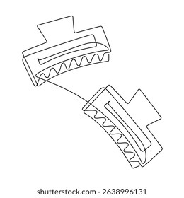 Hand drawn hair claw clip vector. One line continuous drawing. Linear silhouette, minimal fashion icon, beauty fashion print, banner, card, poster, brochure, doodle illustration, shop sign, logo.