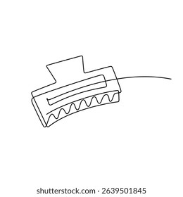 Hand drawn hair claw clip vector. One line continuous drawing. Linear silhouette, minimal fashion icon, beauty fashion print, banner, card, poster, brochure, doodle illustration, shop sign, logo.
