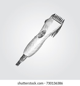 Hand Drawn Hair clipper Sketch Symbol isolated on white background. Vector barbershop accessories In Trendy Style. Hair care and Styling elements