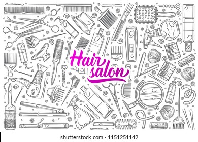 Hand drawn hair salon tools.