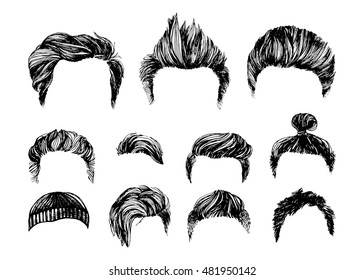 Hand drawn hair styles vector set