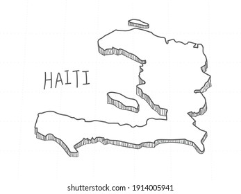 Hand Drawn Of Haiti 3D Map On White Background.