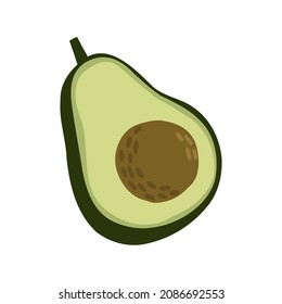 handgezeichneter Halbavocado im flachen Stil. Vektorgrafik einzeln auf weißem Hintergrund.