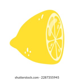 Hand drawn half a lemon. Vector illustration of cut tasty citrus, healthy food, summer fresh fruit.