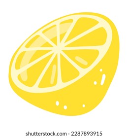 Hand drawn half a lemon. Vector illustration of cut tasty citrus, healthy food, summer fresh fruit