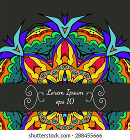 Hand drawn half mandala for invitation, card. Zentangle background. Abstract ethnic tribal ornament for design. Doodle element. Perfect for birthday, wedding, celebration, menu, notebook. Vector