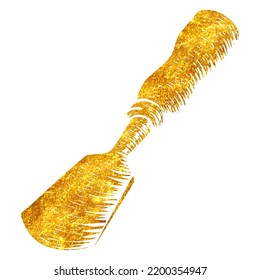 Hand drawn half round chisel in woodcut woodworking tool in gold foil texture vector illustration