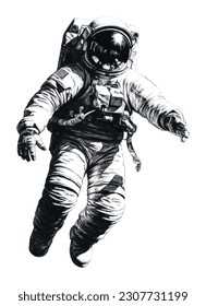 Hand drawn halftone astronaut. Space vector design element.