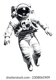 Hand drawn halftone astronaut. Space vector design element.