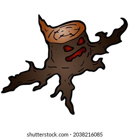 hand drawn halloween angry stump illustration in doodle style