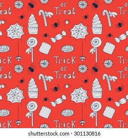 Hand drawn halloween  autumn vector seamless pattern.