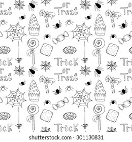 Hand drawn halloween  autumn vector seamless pattern.