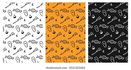Hand drawn halloween background element pattern set. Vector illustration