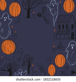  Hand drawn halloween background. Vector sketch illustration.