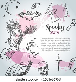 Hand drawn halloween banner template. Horror night poster background. Spooky party invitation Vector