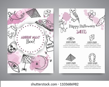 Hand drawn halloween brochure template. Horror night poster background. Spooky party invitation Vector