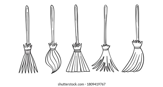 hand drawn halloween broomsticks of different shapes