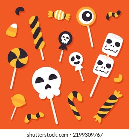 Hand drawn halloween candy elements collection.