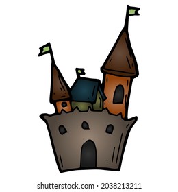 hand drawn halloween castle illustration in doodle style
