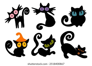 hand drawn of halloween cats