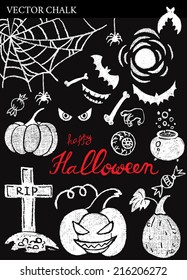 Hand Drawn Halloween Chalk Doodles Set. Vector design elements.