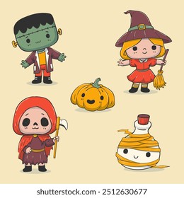 hand drawn halloween character collection