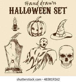 Hand Drawn Halloween characters set