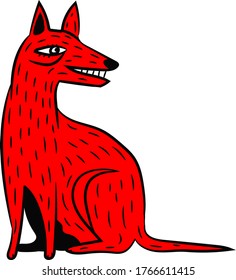 Hand drawn Halloween color icon with a textured wolf vector illustration