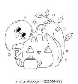 Hand drawn halloween coloring illustration