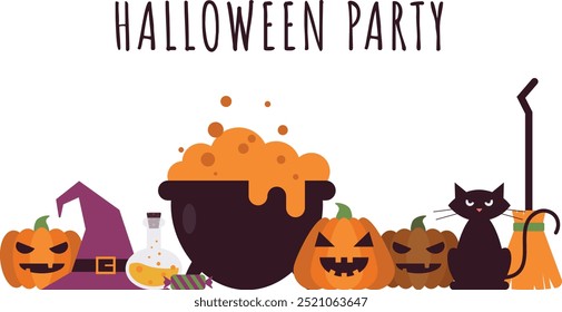 Hand drawn Halloween composition in flat style. Cute elements for banner, poster and card background