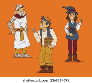 hand drawn halloween costumes collection vector design illustration