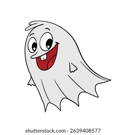 Hand drawn Halloween cute ghost flying  a smiling. Treats or tricks