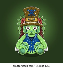 Hand drawn halloween cute green monster character
