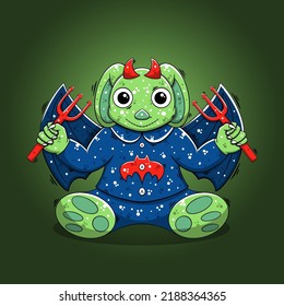 Hand drawn halloween cute green monster character