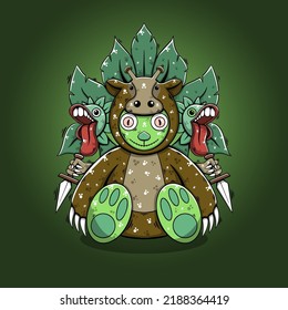 Hand drawn halloween cute green monster character
