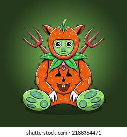 Hand drawn halloween cute green monster character