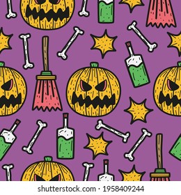 hand drawn halloween doodle cartoon pattern design