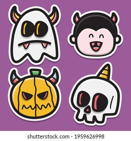 hand drawn halloween doodle cartoon sticker design