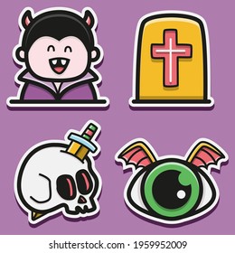 hand drawn halloween doodle cartoon sticker design
