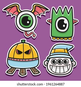 hand drawn halloween doodle cartoon sticker design