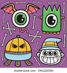 hand drawn halloween doodle cartoon sticker design