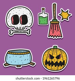 hand drawn halloween doodle cartoon sticker design