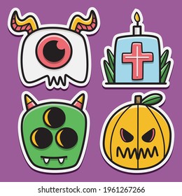 hand drawn halloween doodle cartoon sticker design